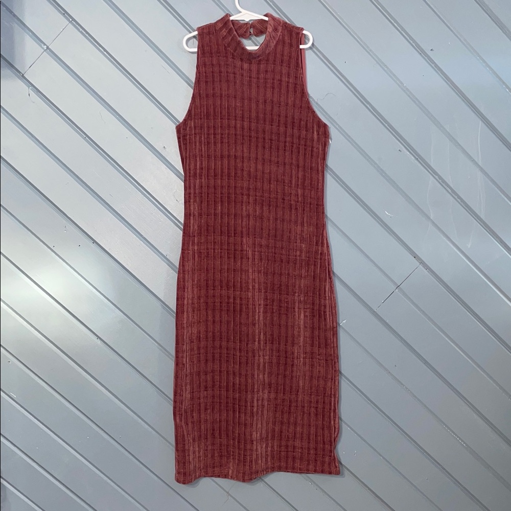 Lulus Chenille Ribbed Mauve Mock Kneck Sweater Dress
